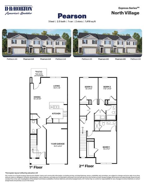 2D floor plan layout of this home in North Village Townes, Greensboro, NC (Image 4).