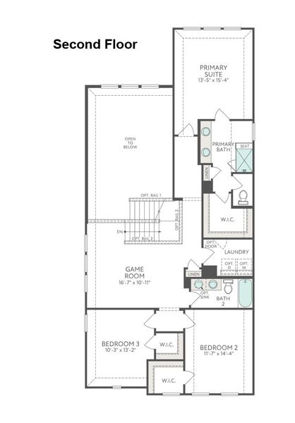 2D floor plan layout for the Quinn by Tri Pointe Homes in Prairie Collection at The Meadows, Krum, TX (Image 4).