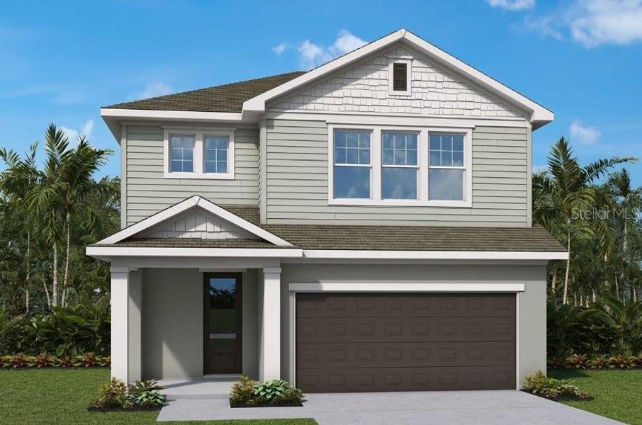 Front exterior of a new home in Persimmon Place – Garden Series, Wesley Chapel, FL, highlighting curb appeal (Image 1). Front exterior of a new home in Persimmon Place – Garden Series, Wesley Chapel, FL, highlighting curb appeal (Image 1).