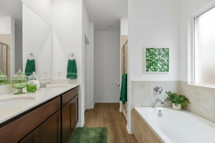 Main Bathroom with double vanities, tub, and separate shower-VS Main Bathroom with double vanities, tub, and separate shower-VS