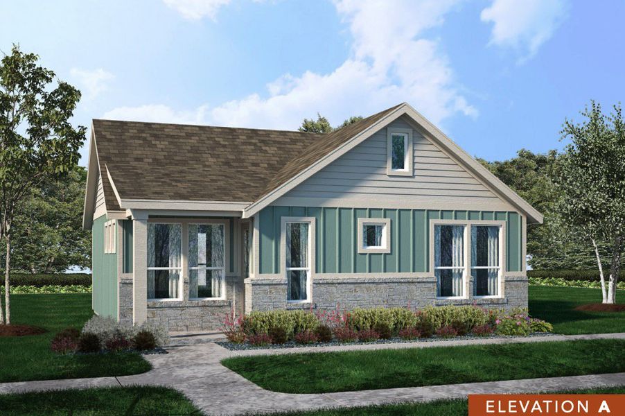 Exterior rendering of this home design in Garten Haus Cottages At Solms Landing, Canyon Lake, TX (Image 1). Exterior rendering of this home design in Garten Haus Cottages At Solms Landing, Canyon Lake, TX (Image 1).