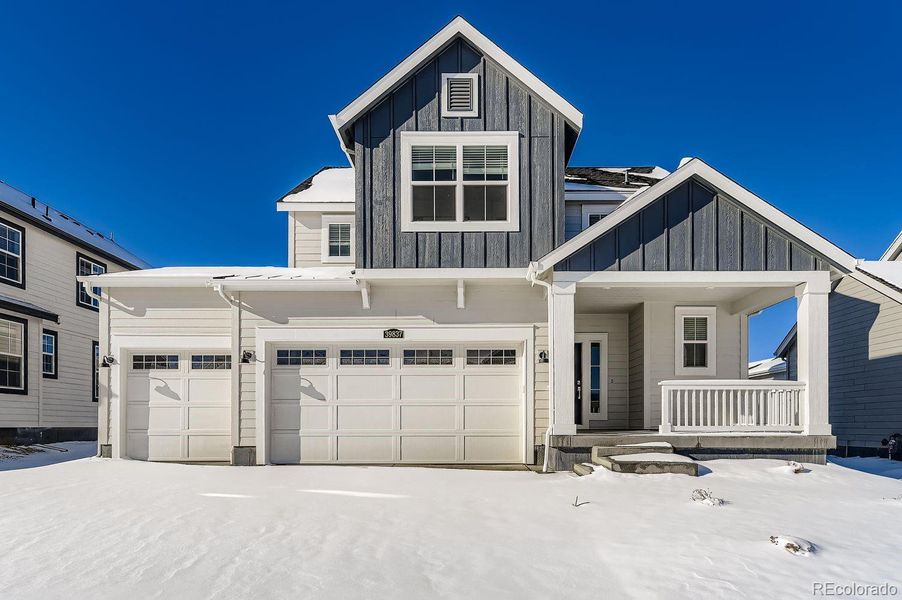 Front exterior of a new home in Independence: The Pioneer Collection, Elizabeth, CO, highlighting curb appeal (Image 12).