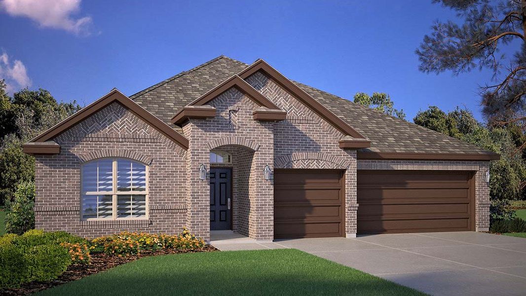 Front exterior of a new home in Lakeview Pointe, Grand Prairie, TX, highlighting curb appeal (Image 1). Front exterior of a new home in Lakeview Pointe, Grand Prairie, TX, highlighting curb appeal (Image 1).