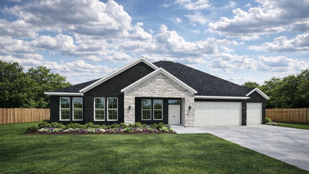 Front exterior of a new home in Butlers Bend Estates, Pinehurst, TX, highlighting curb appeal (Image 1). Front exterior of a new home in Butlers Bend Estates, Pinehurst, TX, highlighting curb appeal (Image 1).