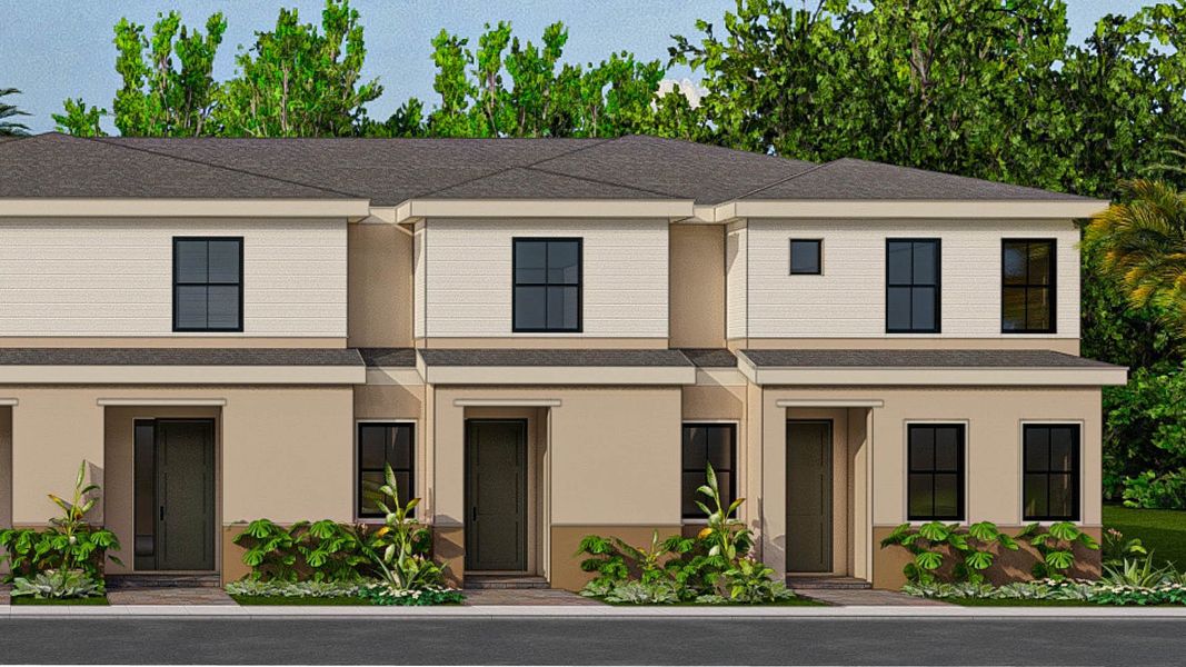Front exterior of a new home in Palm Cay, Florida City, FL, highlighting curb appeal (Image 3). Front exterior of a new home in Palm Cay, Florida City, FL, highlighting curb appeal (Image 3).