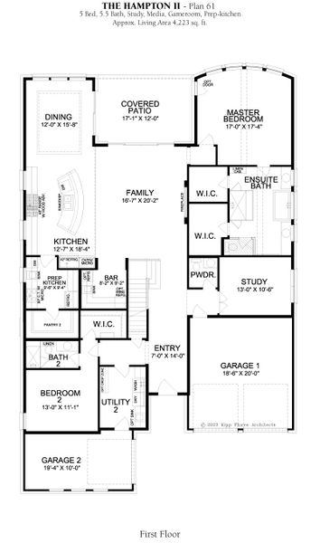 2D floor plan layout for the Hampton II by Landon Homes in Fields Prestige - 60's, Frisco, TX (Image 4).