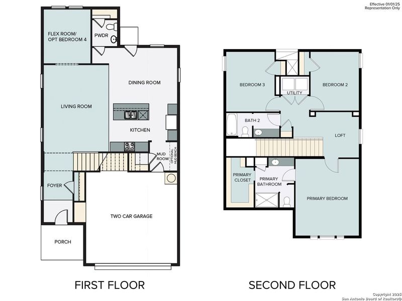 2D floor plan layout of this home in Hunters Ranch, San Antonio, TX (Image 2).
