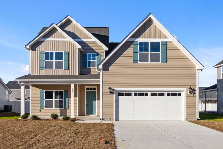 Front exterior of a new home in Arbor Hills South II, Greenville, NC, highlighting curb appeal (Image 20).