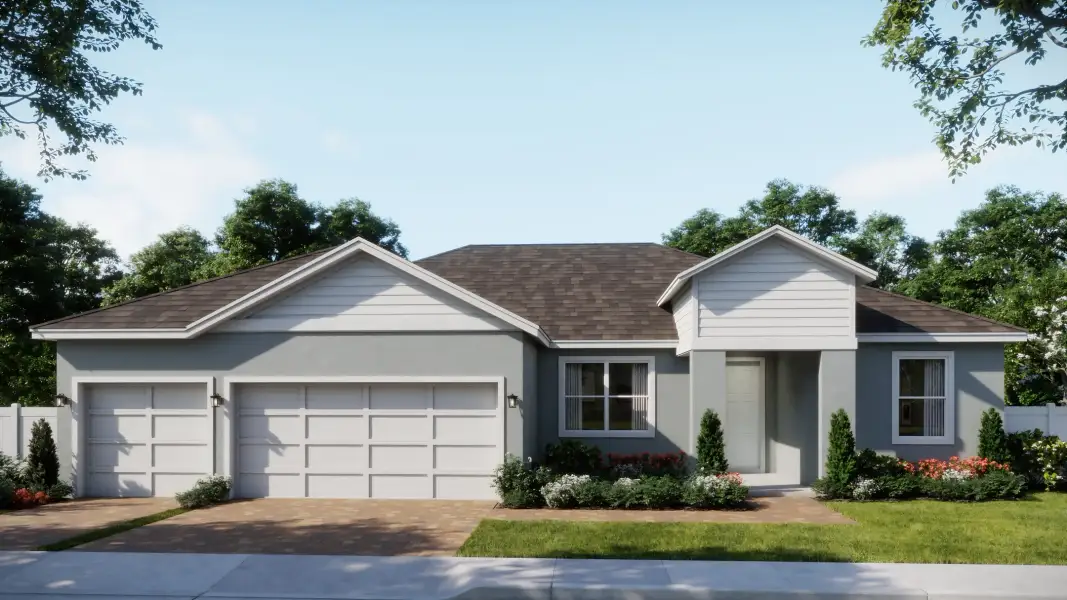 Front exterior of a new home in Country Club Estates, Palm Bay, FL, highlighting curb appeal (Image 1). Front exterior of a new home in Country Club Estates, Palm Bay, FL, highlighting curb appeal (Image 1).