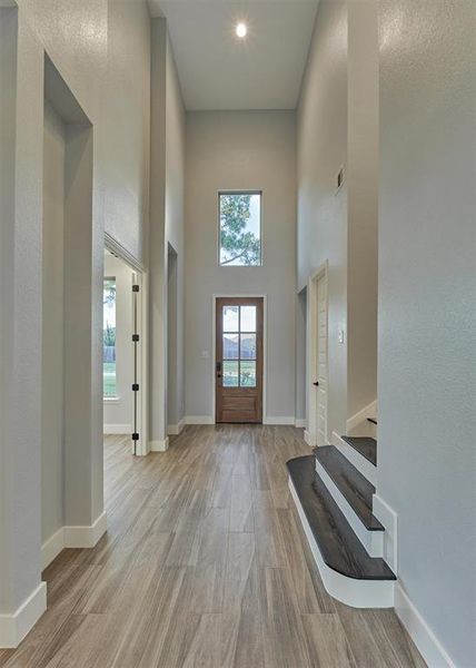 Looking back at the front door and the two story entry space.