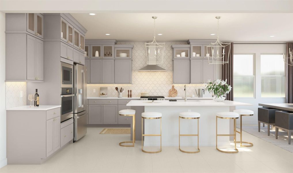 Stunning island kitchen with light grey cabinets and quartz countertops (*Artist rendering used for illustration purposes only.) Stunning island kitchen with light grey cabinets and quartz countertops (*Artist rendering used for illustration purposes only.)