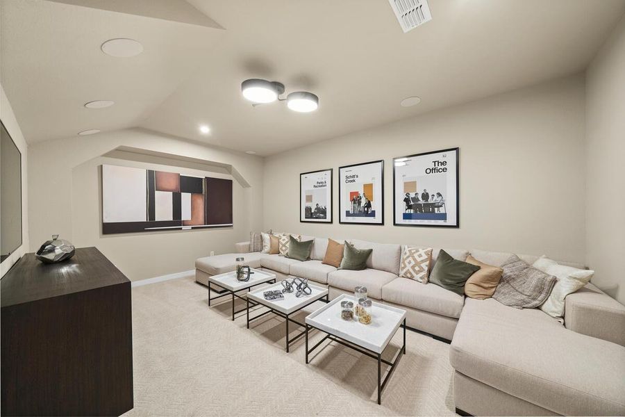 Large game room and media room off the balcony. Representative image.