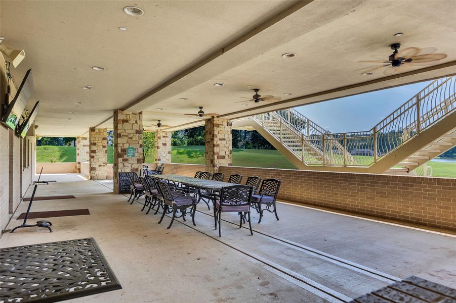 Outside of the country club restaurant