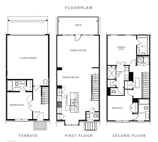 2D floor plan layout of this home in Palisades Townhomes, Cumming, GA (Image 2).
