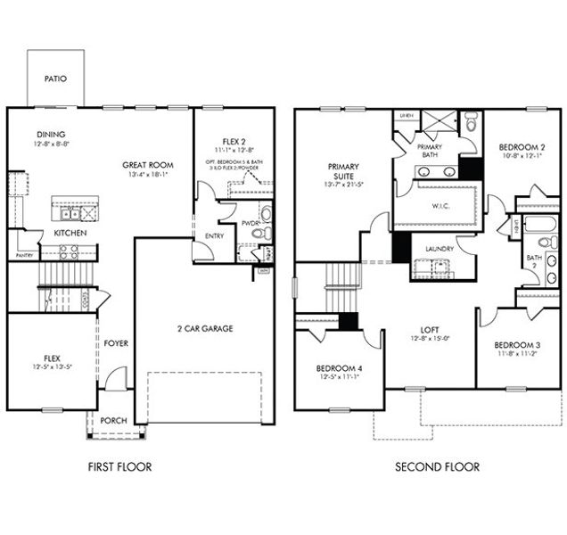 2D floor plan layout for the Chatham by Meritage Homes in Cherry Creek - Signature Series, Haw River, NC (Image 6).