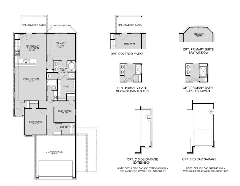 2D floor plan layout for the The Marigold by Legend Homes in Mackenzie Creek, Conroe, TX (Image 3).