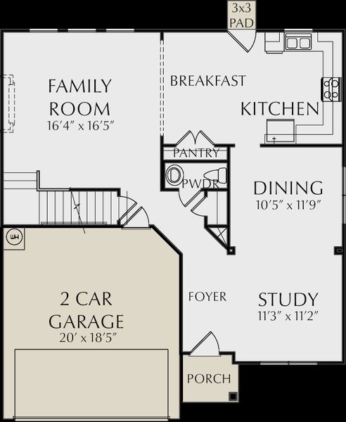 2D floor plan layout for the Salem by KM Homes in Ashton Heights, Lawrenceville, GA (Image 3).