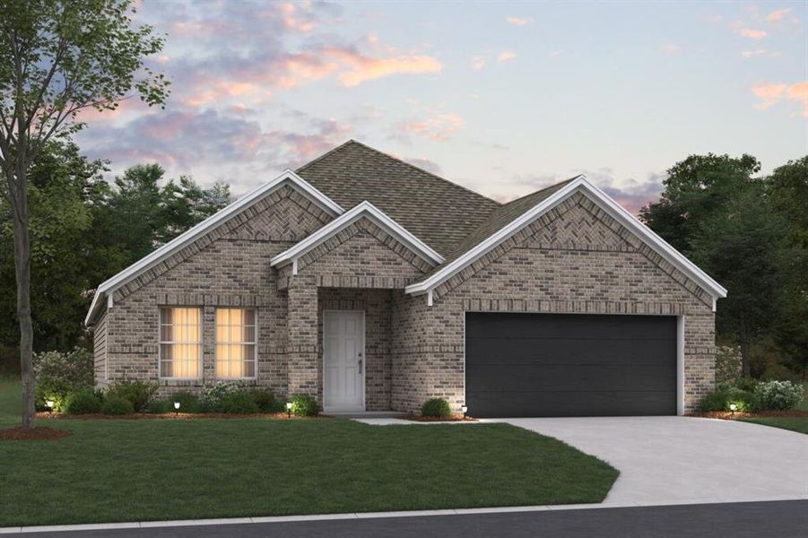 Front exterior of a new home in Kings Way, Denton, TX, highlighting curb appeal (Image 13).