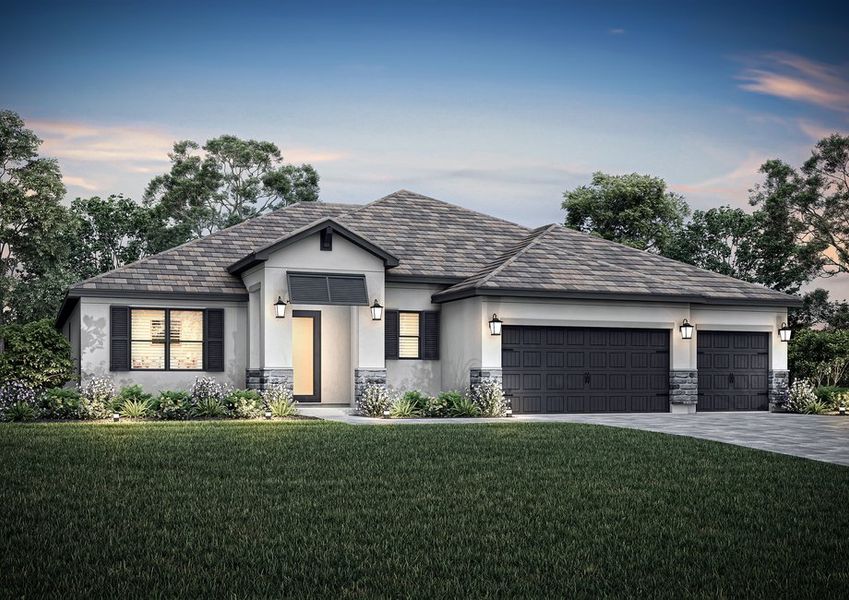 Exterior dusk elevation rendering of the Key Largo.