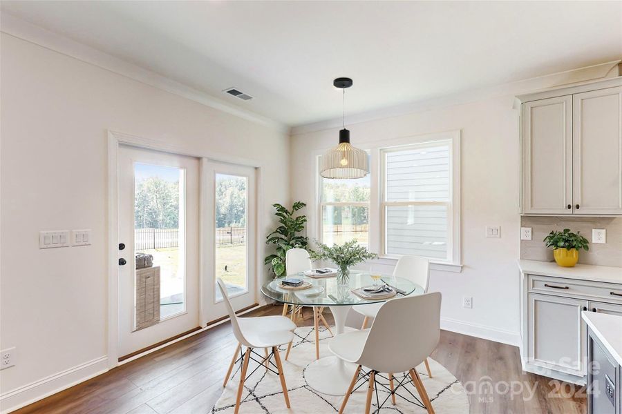 Breakfast area shown with virtual staging