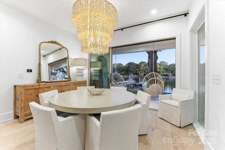 Large Breakfast area can hold an oversized round table and console table with access to the covered back porch. Large Breakfast area can hold an oversized round table and console table with access to the covered back porch.