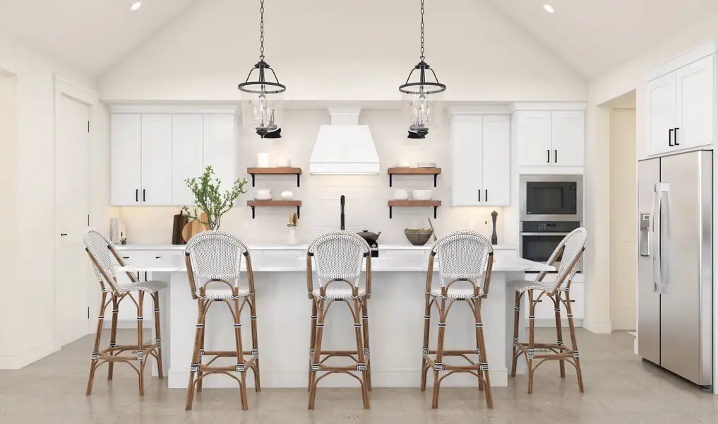 Kitchen with vast island & pendant lights