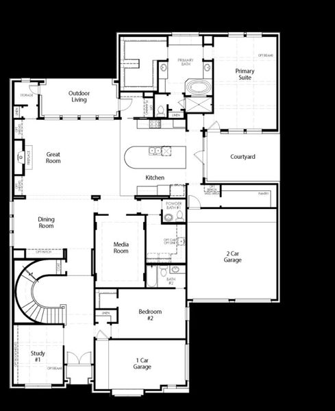 2D floor plan layout for the 608 by Highland Homes in StarView, Prosper, TX (Image 7).