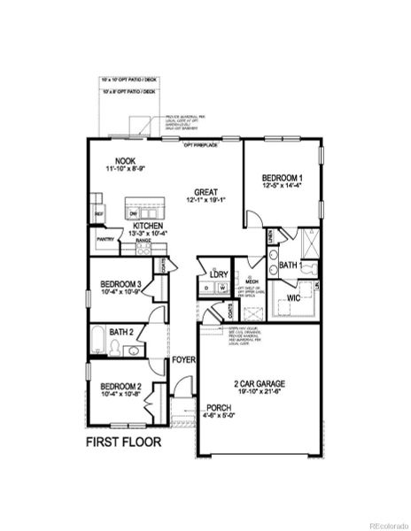 2D floor plan layout of this home in Mountain View Ranch, Wellington, CO (Image 2).