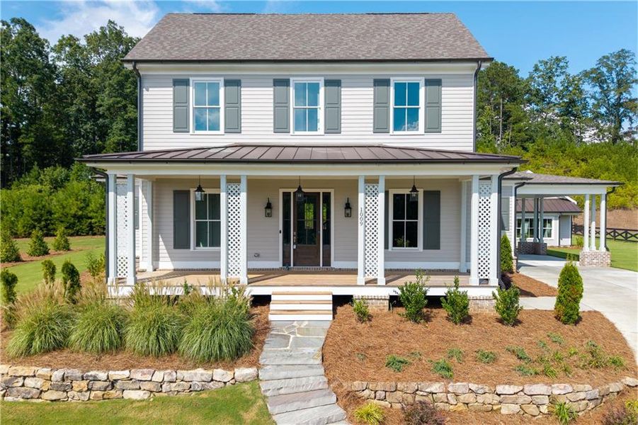 Front exterior of a new home in Crossroads, Alpharetta, GA, highlighting curb appeal (Image 31).