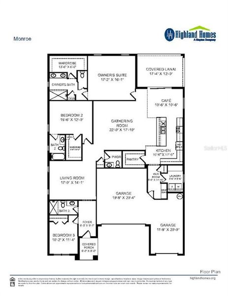2D floor plan layout of this home in Gardens at Lancaster Park, St. Cloud, FL (Image 2).