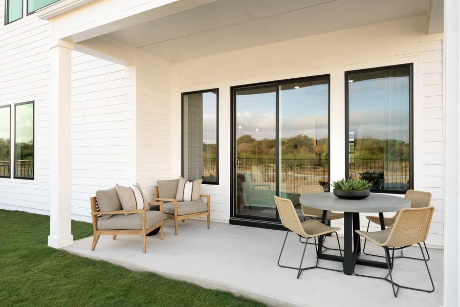 Exterior details and patio area of a home in Novel, Austin (Image 2). Exterior details and patio area of a home in Novel, Austin (Image 2).