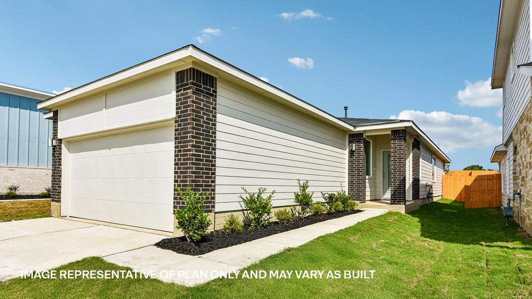 Representative exterior photo of a completed home built from the The Yellowstone II by D.R. Horton in Frontier, Mustang Ridge, TX (Image 2).