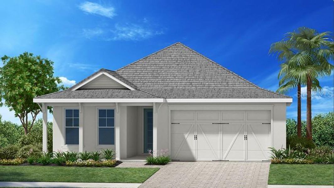 Front exterior of a new home in Shellstone at Waterside, Sarasota, FL, highlighting curb appeal (Image 1). Front exterior of a new home in Shellstone at Waterside, Sarasota, FL, highlighting curb appeal (Image 1).