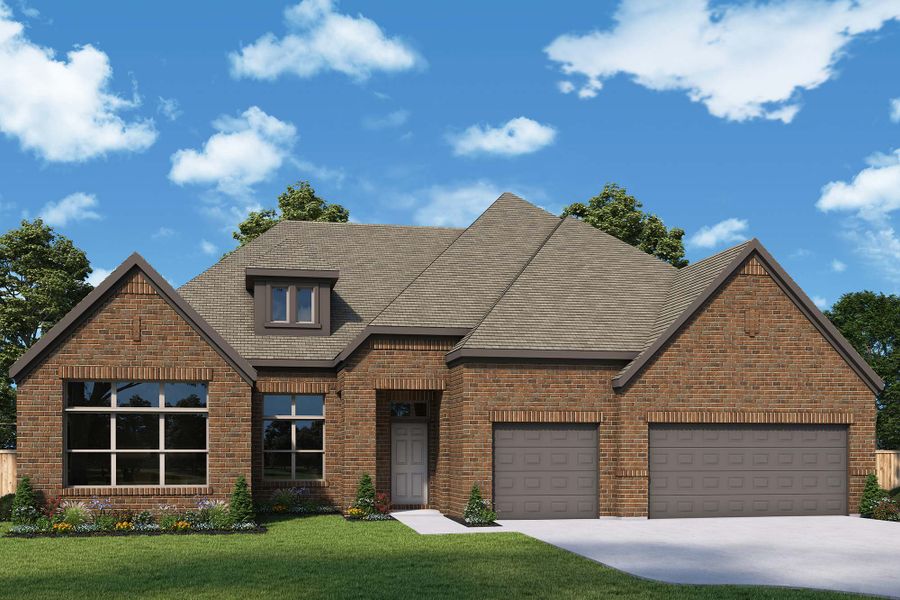 Front exterior of a new home in Monterra - Classics, Fate, TX, highlighting curb appeal (Image 1). Front exterior of a new home in Monterra - Classics, Fate, TX, highlighting curb appeal (Image 1).