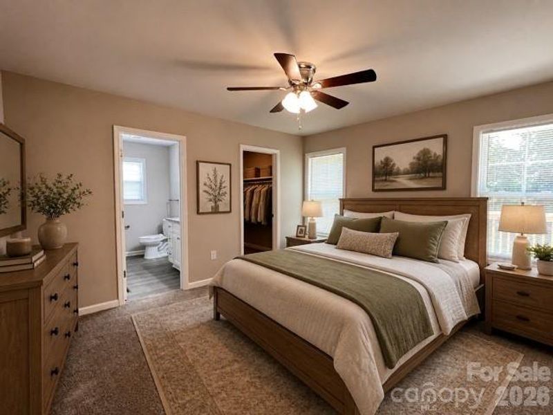 Main bedroom virtually staged. Main bedroom virtually staged.