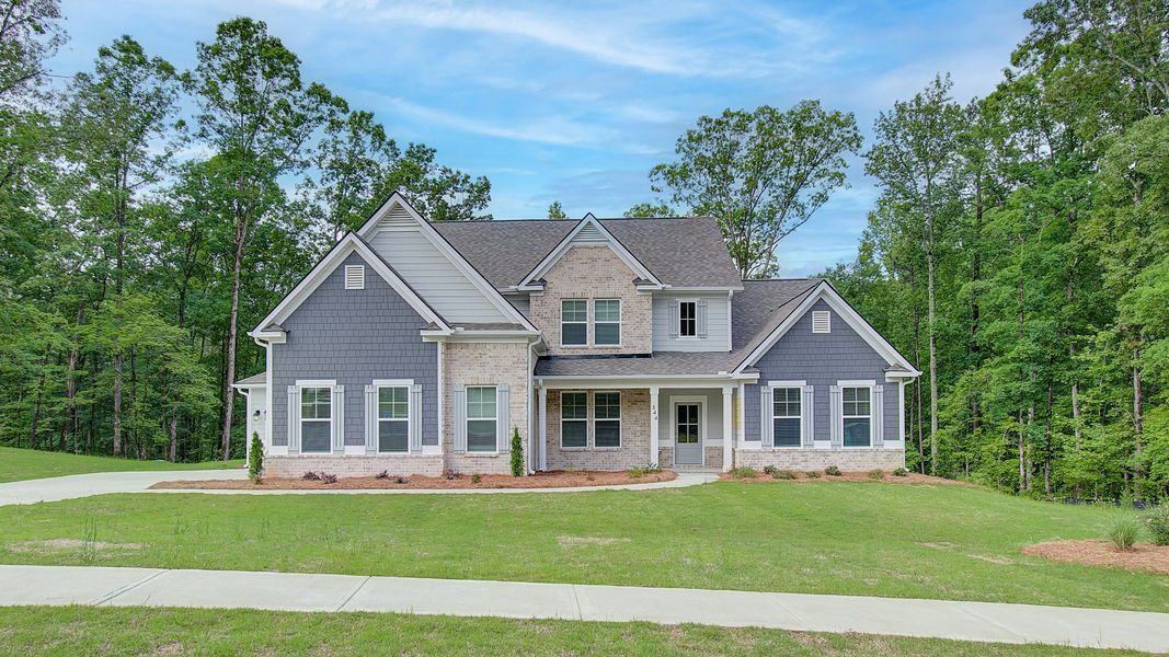 Representative exterior photo of a completed home built from the Emerson II by DRB Homes in Saddleridge, Senoia, GA (Image 21). Representative exterior photo of a completed home built from the Emerson II by DRB Homes in Saddleridge, Senoia, GA (Image 21).