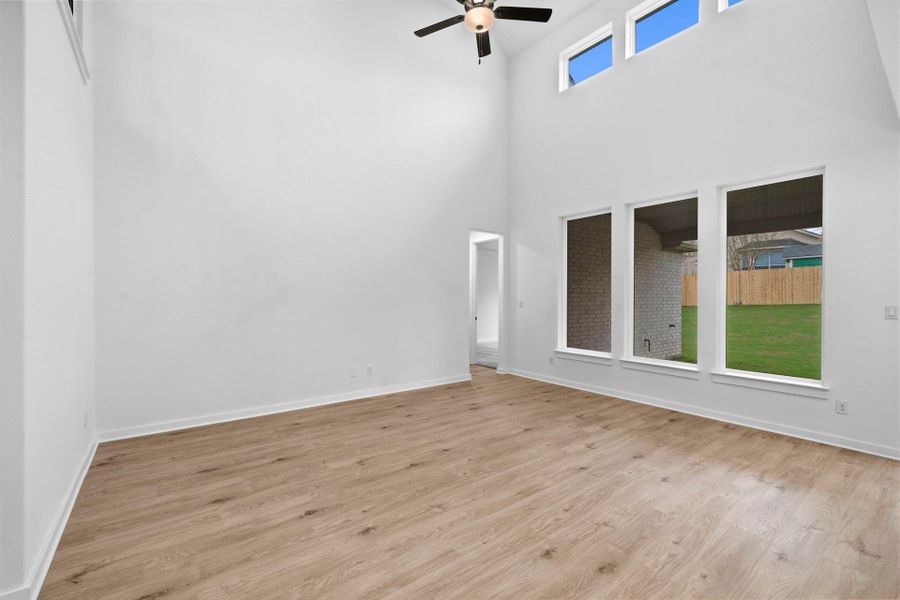 Family Room with soaring ceiling
