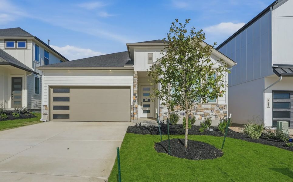 Representative exterior photo of a completed home built from the Delos by Chesmar Homes in Prominence Urban, San Antonio, TX (Image 16).