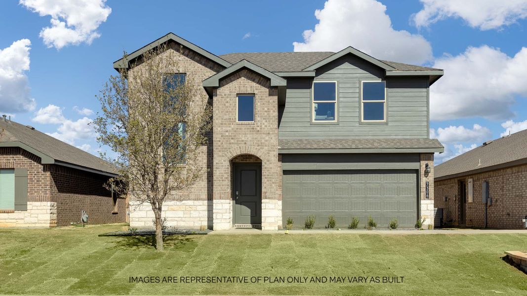 Front exterior of a new home in Terra Vista, Lubbock, TX, highlighting curb appeal (Image 1). Front exterior of a new home in Terra Vista, Lubbock, TX, highlighting curb appeal (Image 1).
