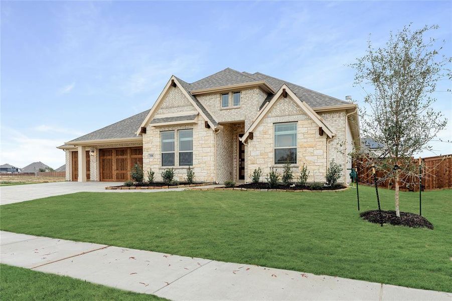 Front exterior of a new home in Somerset Classic 70s & 80s, Mansfield, TX, highlighting curb appeal (Image 1). Front exterior of a new home in Somerset Classic 70s & 80s, Mansfield, TX, highlighting curb appeal (Image 1).