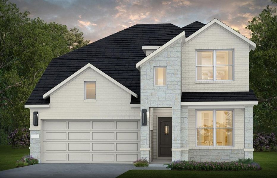 Front exterior of a new home in Ryehill, Sugar Land, TX, highlighting curb appeal (Image 1). Front exterior of a new home in Ryehill, Sugar Land, TX, highlighting curb appeal (Image 1).