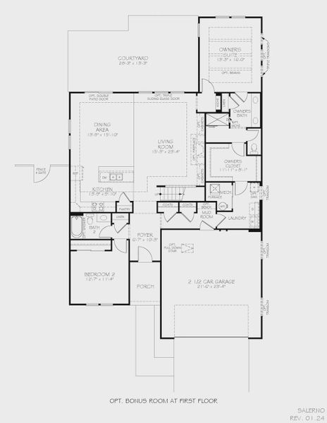 2D floor plan layout of this home in The Courtyards at Oak Grove, Durham, NC (Image 6).