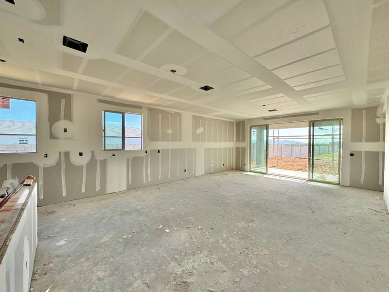 Great room with 4 panel slider