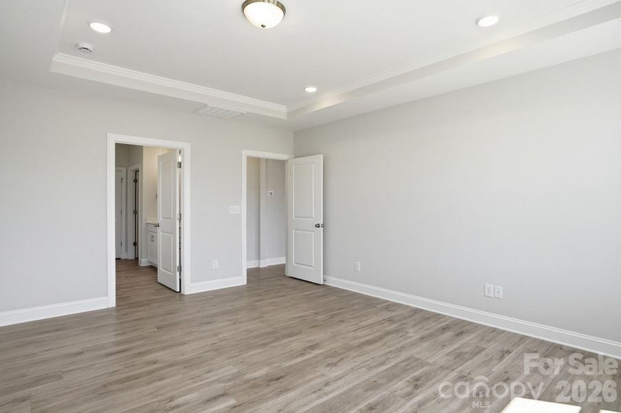 Primary bedroom with tray ceiling