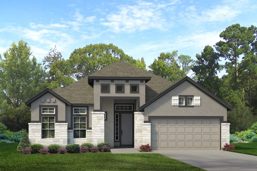 Representative exterior photo of a completed home built from the Mirabelle by Chesmar Homes in Jordan Ranch, Fulshear, TX (Image 8).