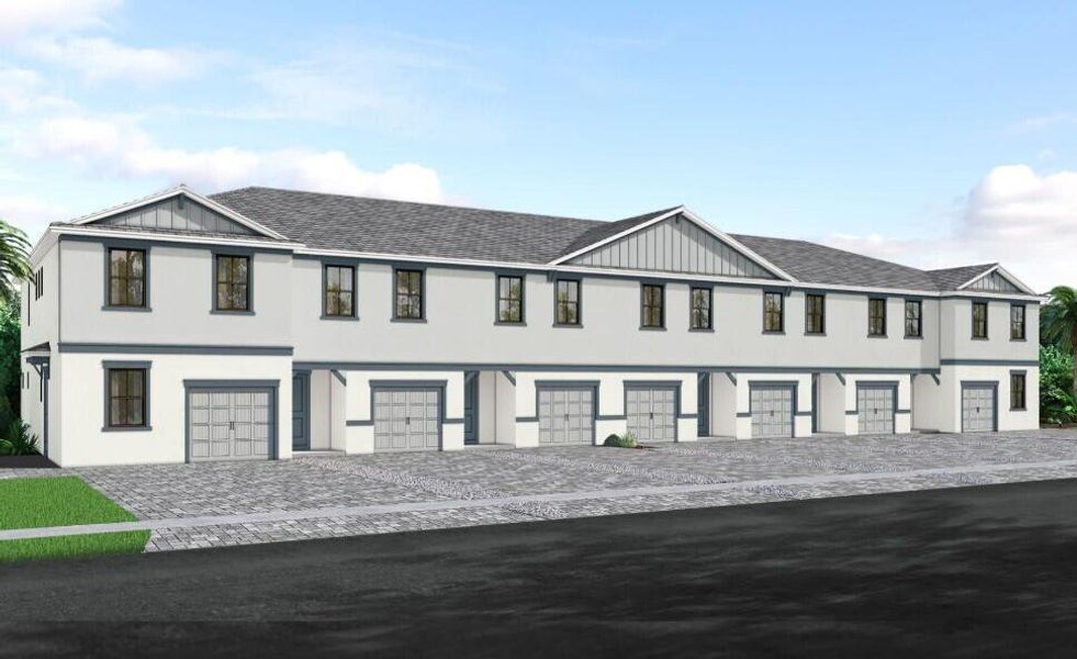 Front exterior of a new home in Everton, Lantana, FL, highlighting curb appeal (Image 1).