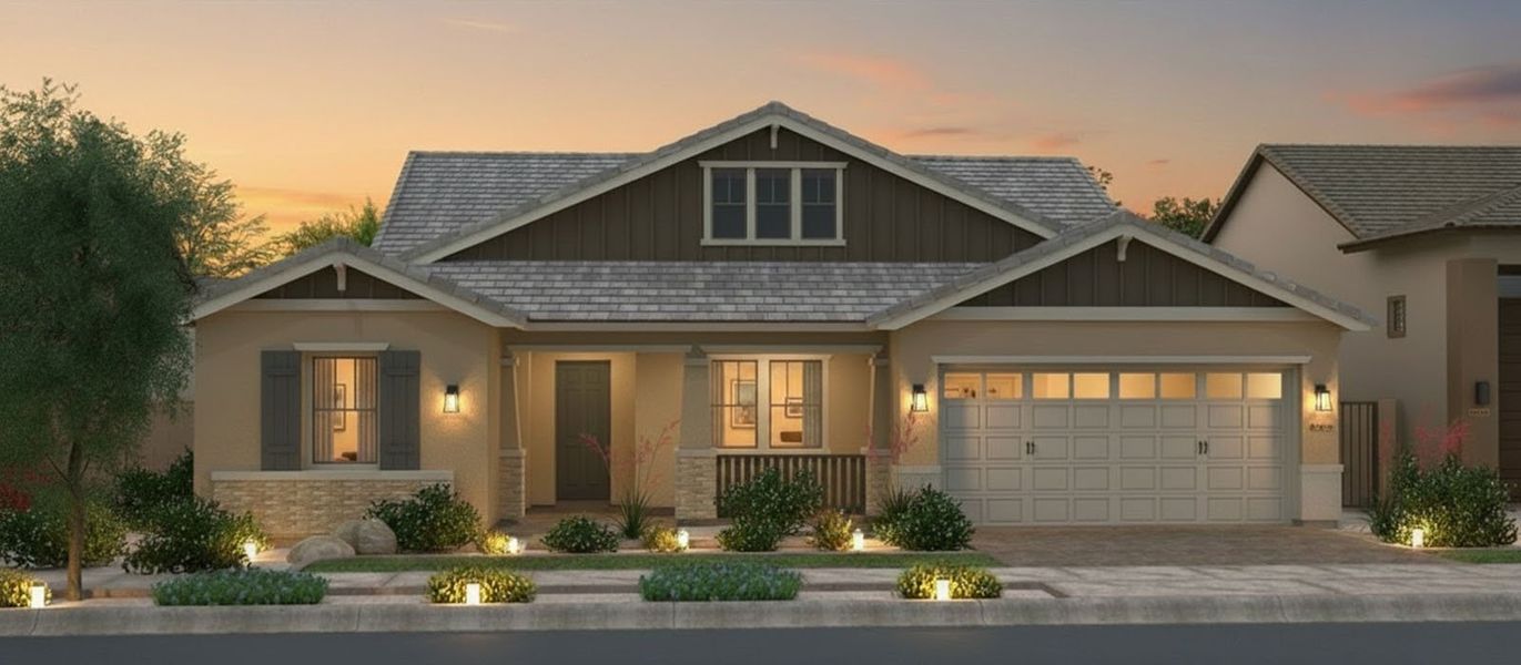 Representative exterior photo of a completed home built from the Petaluma by Fulton Homes in Sonoma Coast, Queen Creek, AZ (Image 6). Representative exterior photo of a completed home built from the Petaluma by Fulton Homes in Sonoma Coast, Queen Creek, AZ (Image 6).