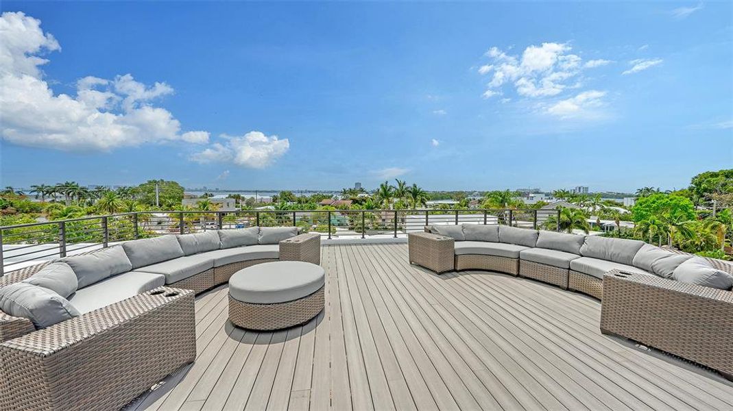 Enjoy 1,100 square feet rooftop terrace with stunning 360 views, including The Gulf Of Mexico and Downtown Sarasota