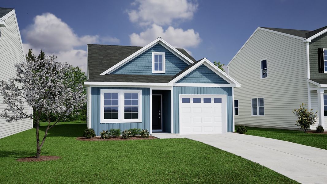 Front exterior of a new home in Killians Crossing, Blythewood, SC, highlighting curb appeal (Image 1). Front exterior of a new home in Killians Crossing, Blythewood, SC, highlighting curb appeal (Image 1).