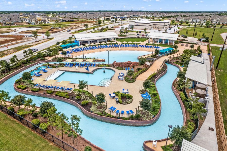 Enjoy Meridiana’s resort-style amenities including waterpark, pools, trails, lakes, fitness center, café, & dog park.
